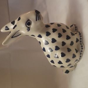 Polish Pottery Bunny with Heart Pattern. Handpainted in Poland.